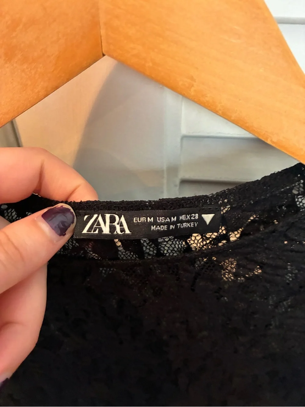 Zara Black Sheer Lace Long Sleeve Top Party Cocktail Size M